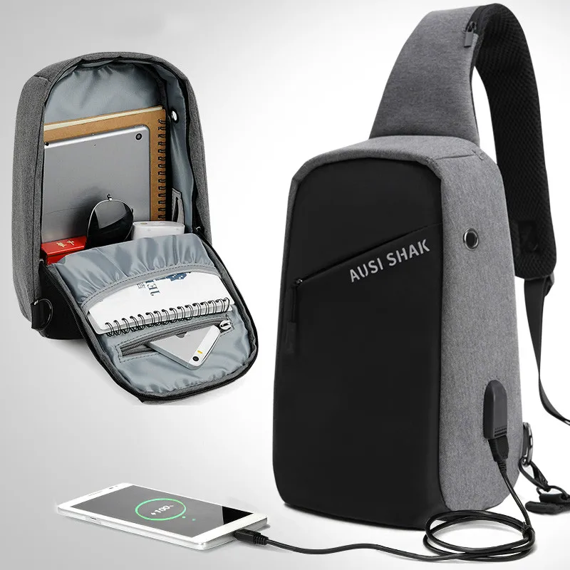 

Casual Messenger Bag Men USB Charging Design Man Chest Bag Pack Anti Theft Shoulder Crossbody bags for Men Travel