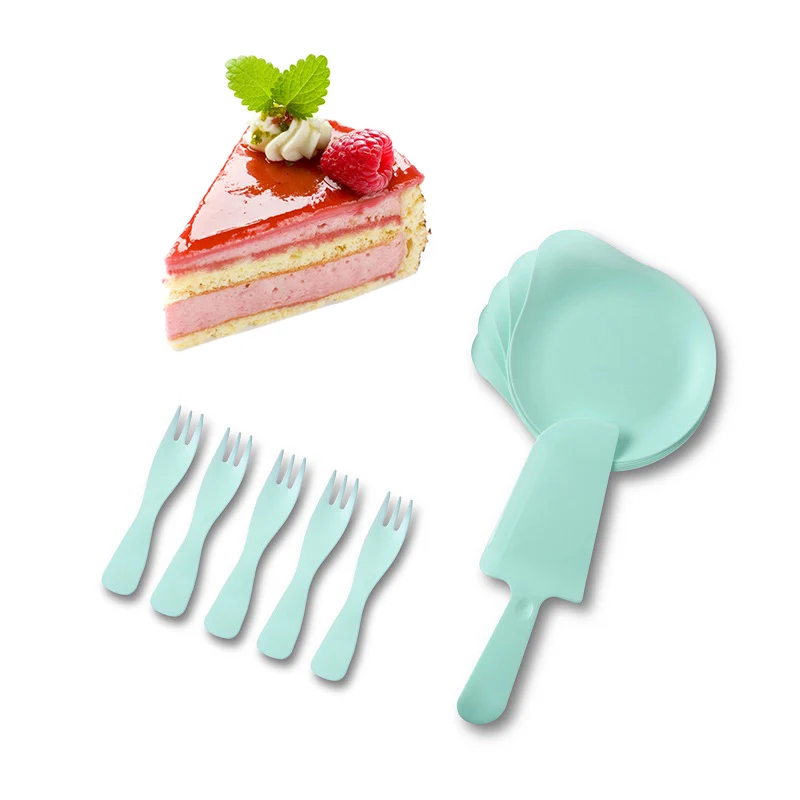 

5 Person Set Plastic Disposable Party Tableware Festive Party Supplies Birthday Cake Cutter Knife Forks Plates Cutlery Kits
