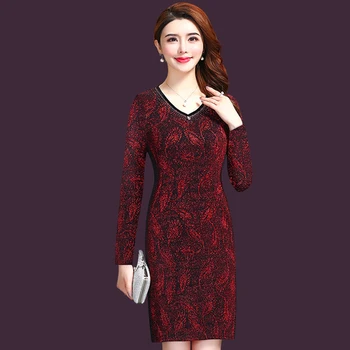 

Autumn Korean Version Women Dress New Style Winter V-neck And Xxxxxl Big Code Designs Simple Elegant Fashion Slim Dresses