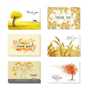 

48PCS 6 Assorted Design Greeting Card Thank You Birthday Christmas Card Envelope Autumn Golden Theme Writing Paper