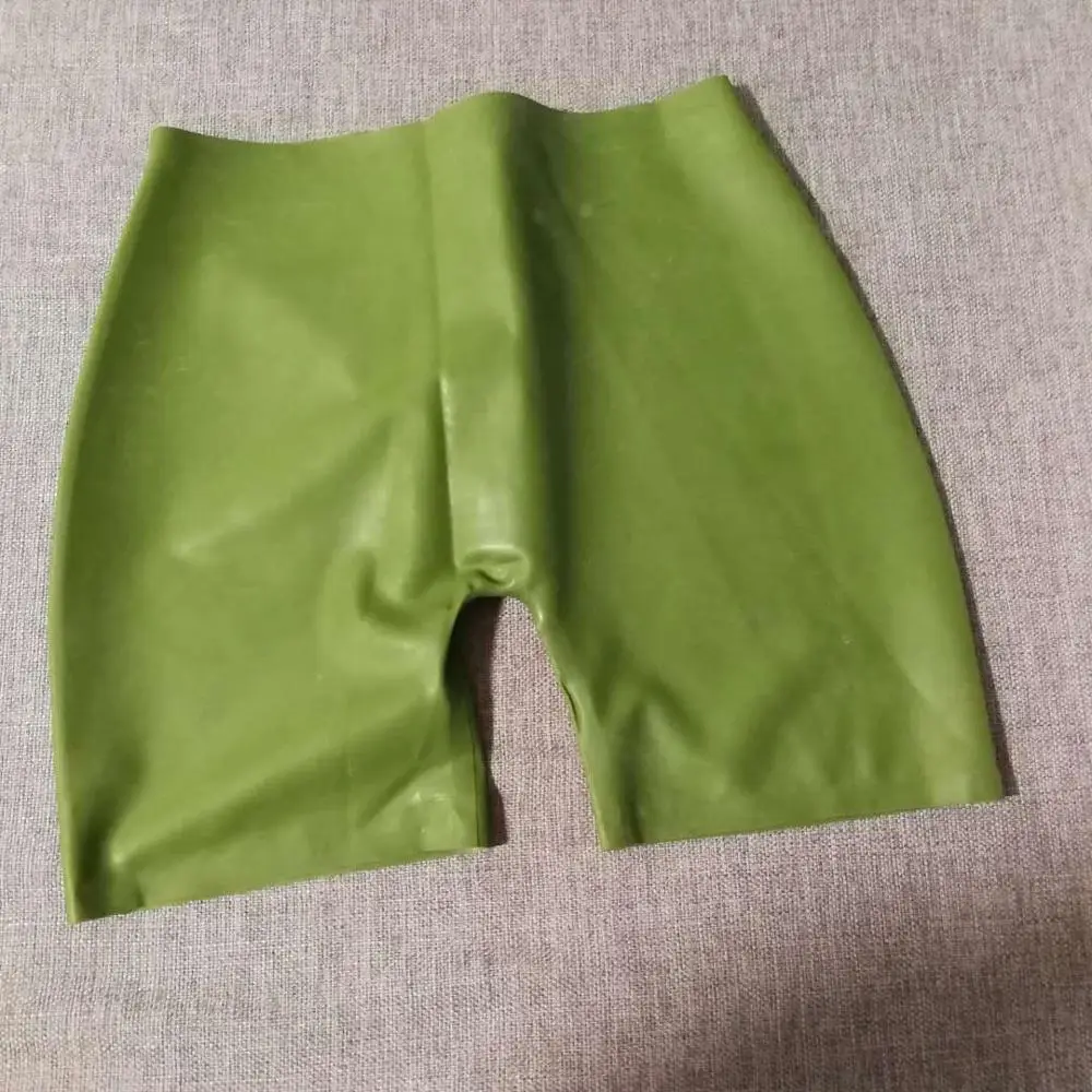 Army Green Latex Rubber Male's Shorts Sexy Latex Tight Short Pants With front Zip XS Size available