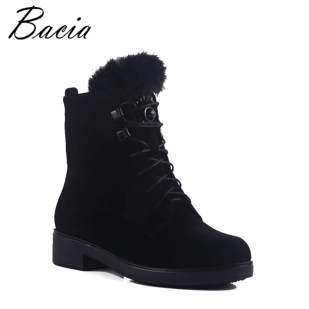 

Bacia Wool Fur Warm Boots Black Sheep Suede Boots For Women Ankle High With Platform Square Heel Shoes Plush Size 35-41 MB017