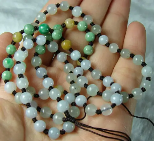 

Jew3115 Beautiful Icy 3 Colors Beads Necklace Natural Grade A Jade Jadeite