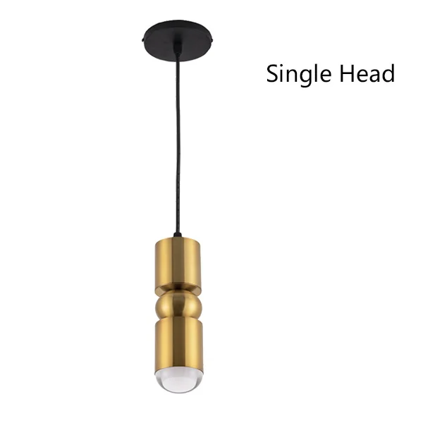 Single Head Современная оригинальная светодиодная лампа, золото, подвесные светильники, поверхностный монтаж, подвесная проволочная трубка, цилиндрический длинный бар, кафе, Подвесная лампа - Цвет корпуса: Single Head