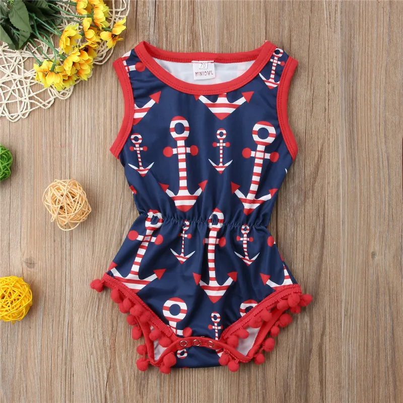 

Summer Sleeveless 4th July Jumpsuit Tassel Outfit Sunsuit Playsuit Girl Clothing Clothes Infant Newborn Baby Girls Bodysuit