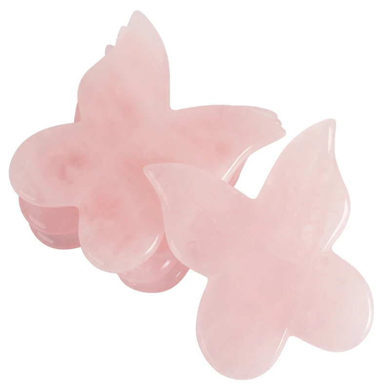 Натуральный розовый кварц бабочка Gua Sha+ Подарочная коробка спа скребок для иглоукалывания массажный инструмент для лица массаж спины ног