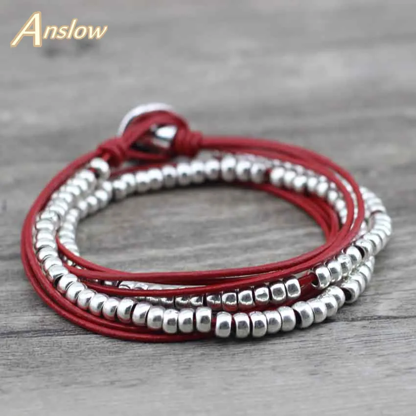 

Anslow Promotion Discount Fashion Jewelry Buddha Silver Beads Wire Wrap Leather Bracelets For Women Men Dropship Gift LOW0584LB