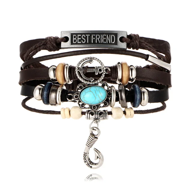 Daisies Bijoux Best Friend Anchor Bracelets For Women Men Diy Daisies Bijoux Best Friend Anchor Bracelets For Women Men Diy Wristband Female Hook Stone Leather Bracelet