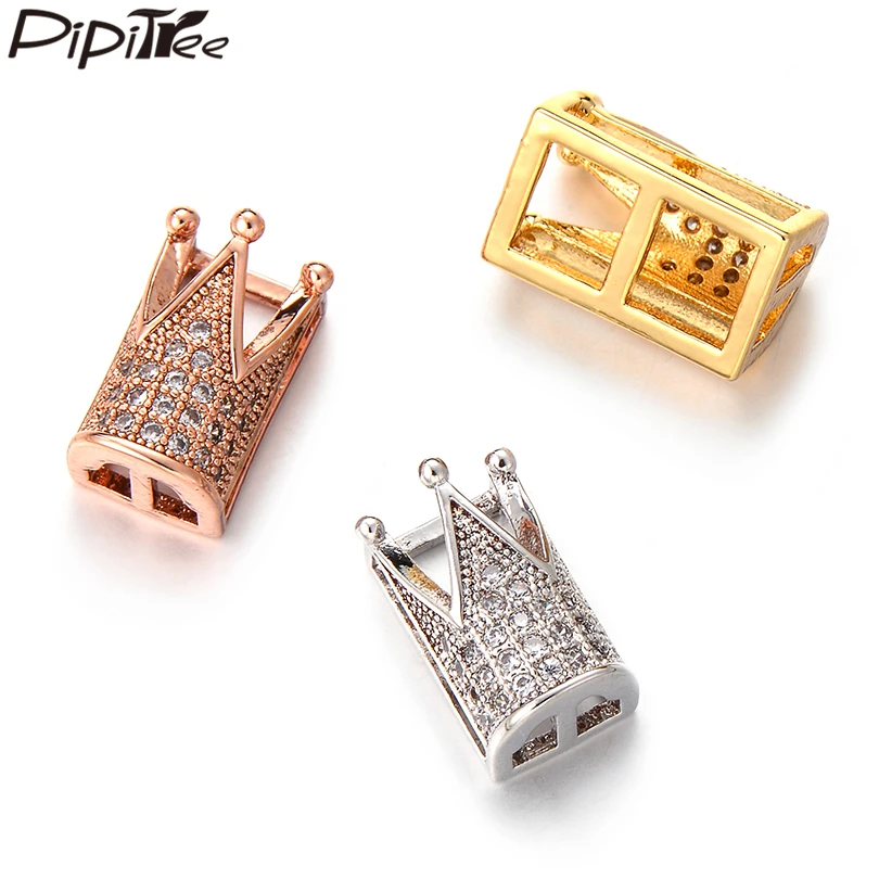 

Pipitree Fashion White CZ Zircon Crown Beads Charms fit Mesh Bracelet DIY Copper Slider Charms for Jewelry Making Finding Crafts