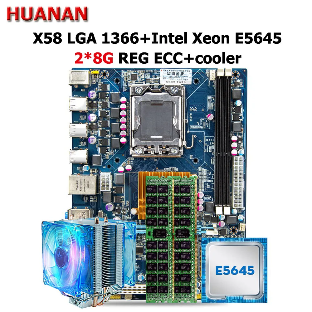 HUANAN X58 motherboard CPU RAM combos with cooler M ATX X58 LGA 1366 motherboard CPU Xeon E5645