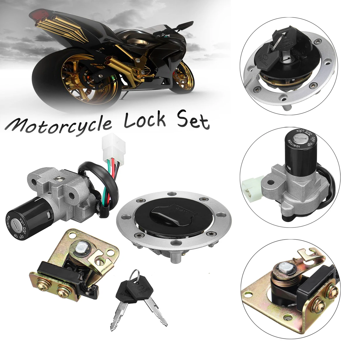 Lockset Ignition Switch Fuel Gas Cap Seat Lock Keys for Suzuki GS500 89
