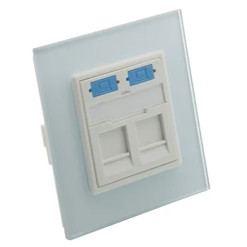

1 Gang EU Standard 2 Ports RJ45 RJ11 TV Wall Plate With Toughened Crystal Glass Panel