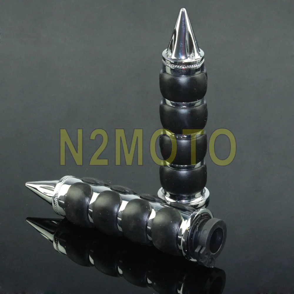 Chrome Aluminum Black Rubber 22mm Throttle Assist Bar Ends Grip Spike Hand Grips for Cruiser