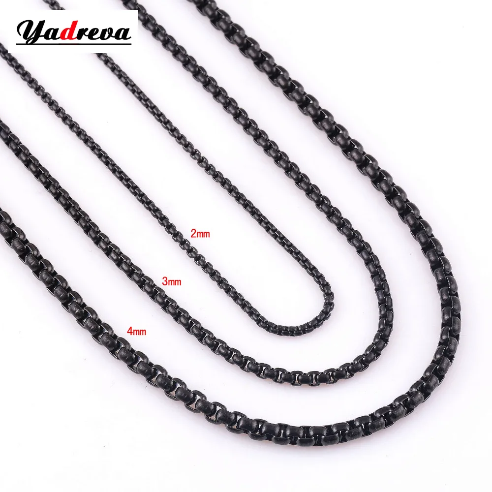 

2mm/3mm/4mm Black Stainless Steel Necklace Chain Waterproof Round Box Link Chain Men Gift Jewelry Length Customized