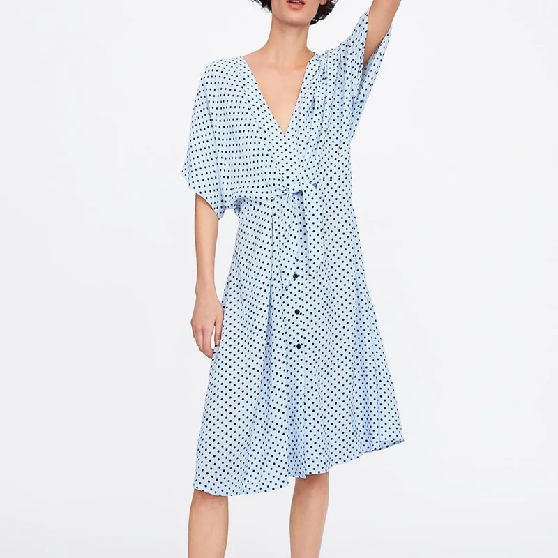 Женское свободное платье Heydress желтое повседневное в горошек с коротким рукавом и