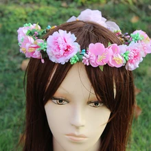 Pink color big Beautiful Flower Girl Floral Crown Bridesmaid Bride Spring Wedding Vine Vacation Hair Accessory festival gift