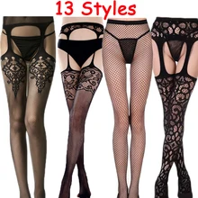 Lingerie Intimates Bodystocking Slips Hollow-Out-Tights Lace Black Mesh Liner Pant