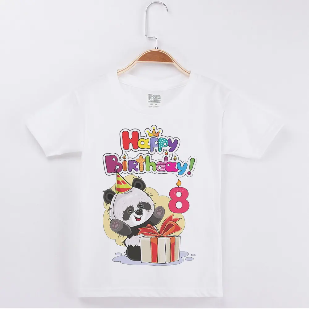 Лидер продаж, детская одежда на день рождения Футболка с принтом панды хлопковая белая короткая детская одежда футболки для мальчиков Детские вечерние футболки - Цвет: White 8Y