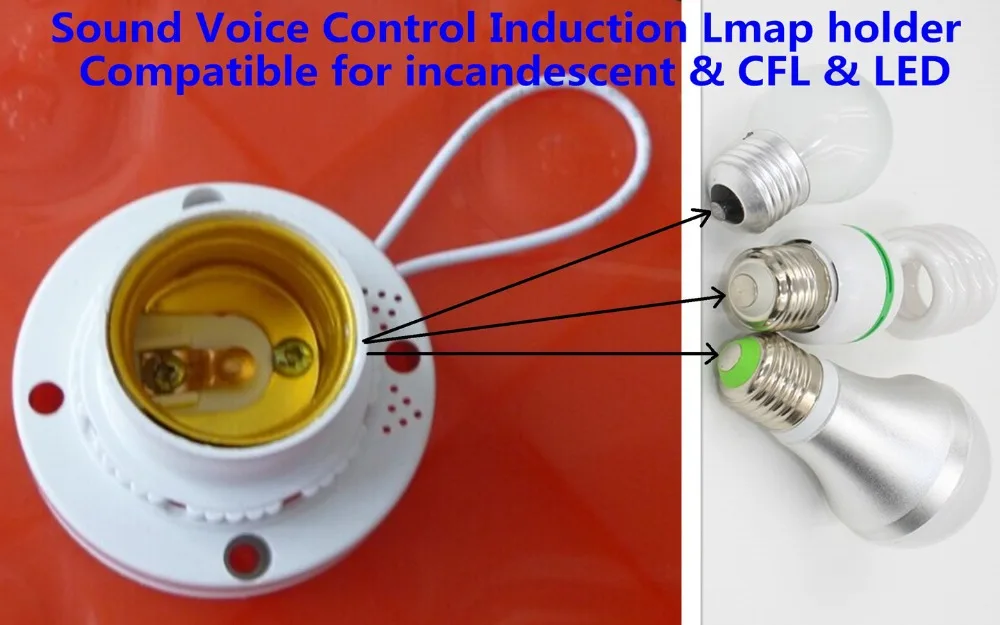 

5pcs Lamp Holder Sound Voice Control Induction E27 Bulb Base Switch Screw Socket Adapter compatible for incandescent & CFL & LED