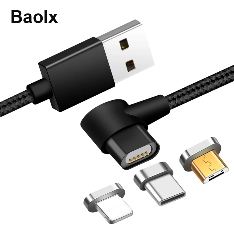

HIGH SPEED 90 Degree Elbow 3in1/IOS/Micro USB/USB-C Magnetic Charge Cable For Samsung Note 8 S9 S8 S7 S6 For iPhone x 8 7 6 Plus