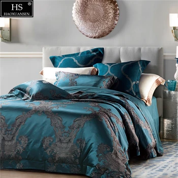 

HS 28 Mommie Mulberry Silk 4pcs Bedding Sets High Counts High Density Yarn Dyed Silk Jacquard Duvet Cover Bedsheet Pillowcases