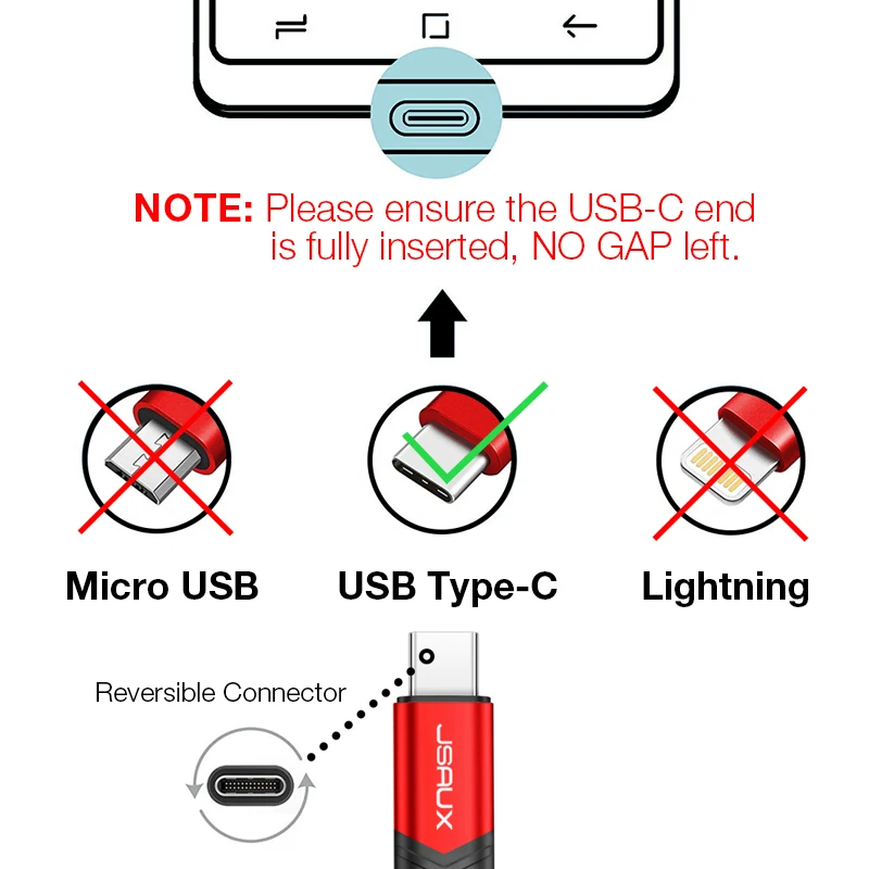 2 шт Кабель с разъемом Usb Type C Jsaux USB для 3A быстрой зарядки A зарядный шнур Samsung S8 Xiaomi