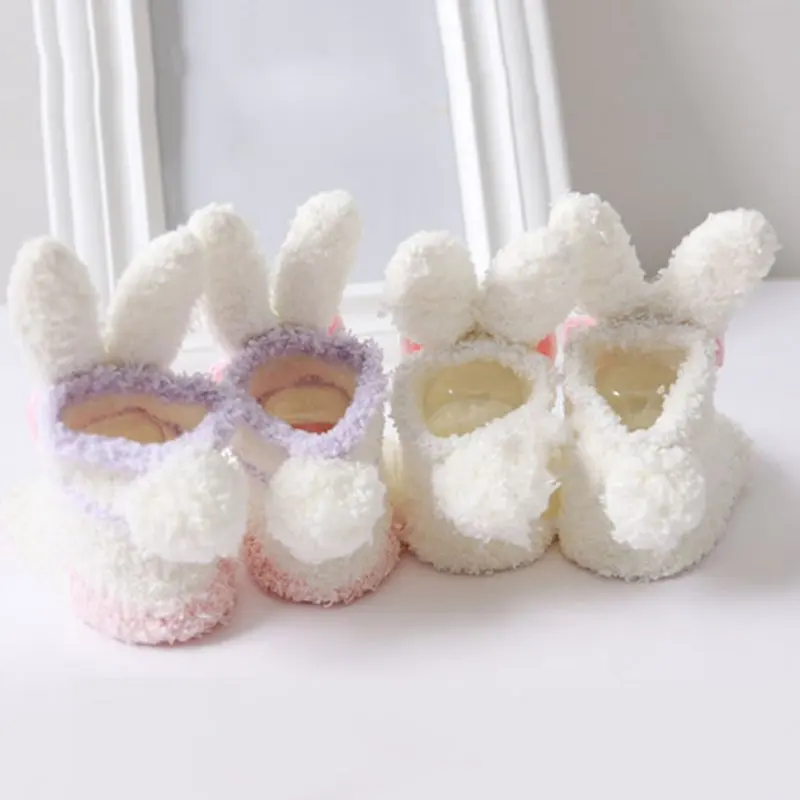 Детские Модные От 0 до 1 года милые теплые зимние носки для маленьких девочек утепленные коралловые кашемировые носки с бантиком и заячьими ушками