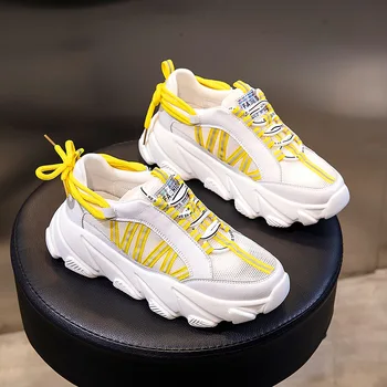 

Sports women's shoes summer new fashion comfortable soft color matching leather breathable mesh running shoes casual white shoes