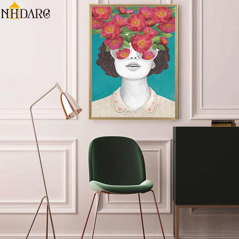 

Vogue Nordic Posters And Prints Flower Girl Portrait Wall Art Canvas Painting Pictures For Living Room Scandinavian Home Decor