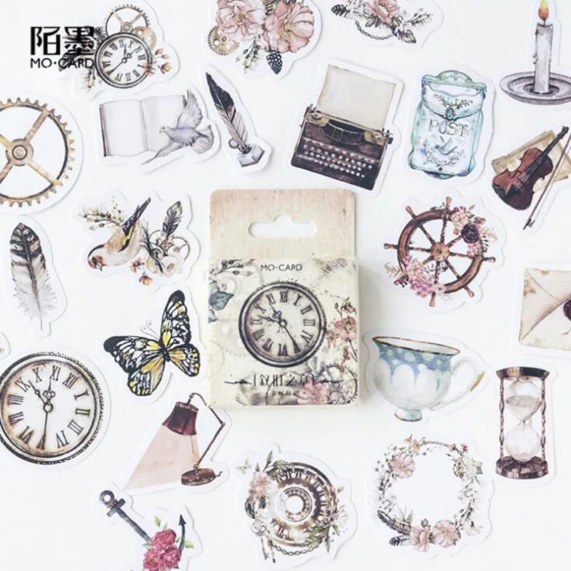 

46pc/box. Boy Girl Nostalgic Chapter Student Boxed Stickers Paper Decorative Stationery Diy Diary Plan Sticker Label Scrapbook
