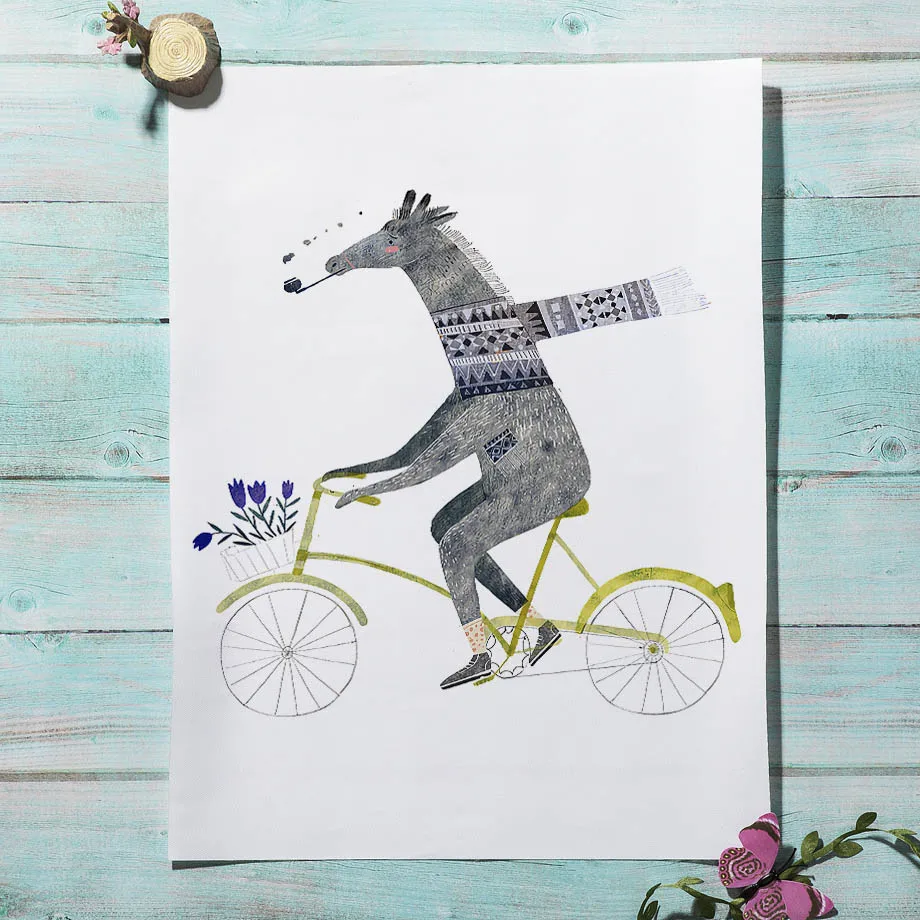 Wall Art Canvas Painting Bike Giraffe Zebra Bear Animals Art Prints Nordic Posters And Prints Wall Pictures Baby Kids Room Decor