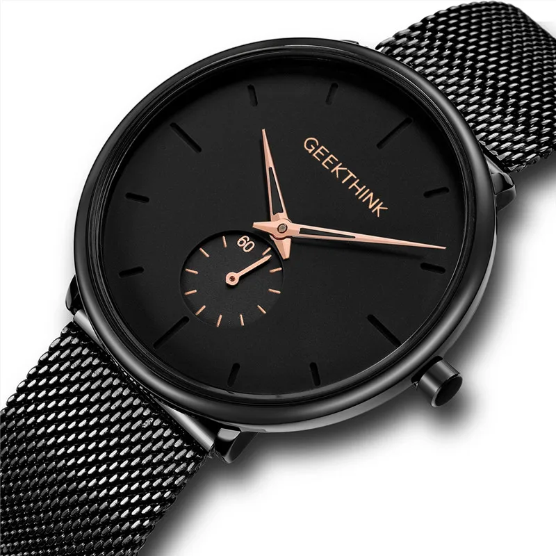 

Fashion Men Watches Stainless Steel Mesh Watchband Quartz Wrist Watch Black Gold Male Quartz Sports Clock Relojes Wristwatch 45
