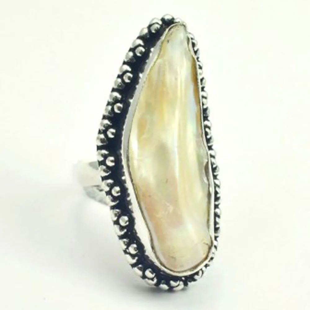 

Biwa Pearl Ring Silver Overlay over Copper, USA Size 7.5 , R4049