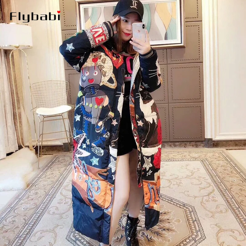 White duck down full sleeve Bohemian Cartoon Down Coats 2018 Latest Winter New Arrival Elegant Fashion Warm Long Coat Women White duck down full sleeve Bohemian Cartoon Down Coats 2018 Latest Winter New Arrival Elegant Fashion Warm Long Coat Women