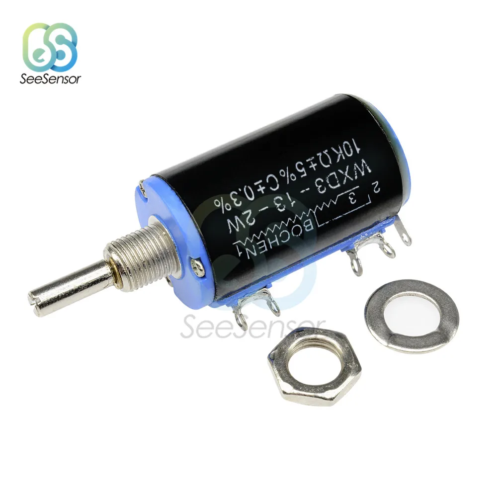 

WXD3-13-2W 10K ohm WXD3-13 2W Rotary Side Rotary Multi-Turn Multiturn Wirewound Linear Potentiometer Diy Kit Black