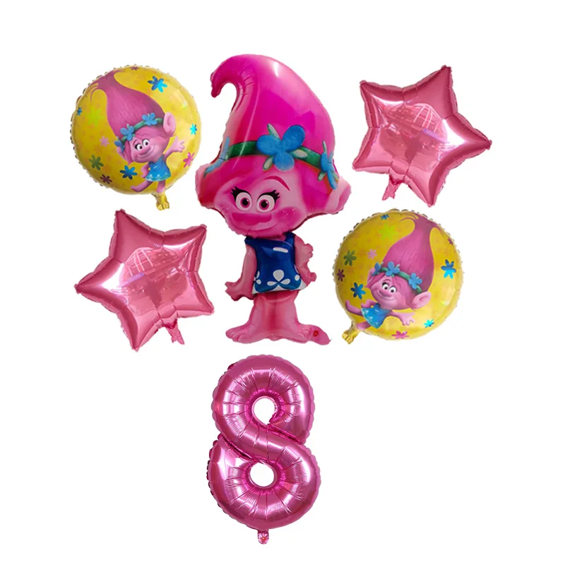 6 шт./партия, воздушные шары с троллями для детей, счастливый день рождения, гелиевый воздушный шар из фольги, свадебные принадлежности, украшение, день рождения, детский подарок