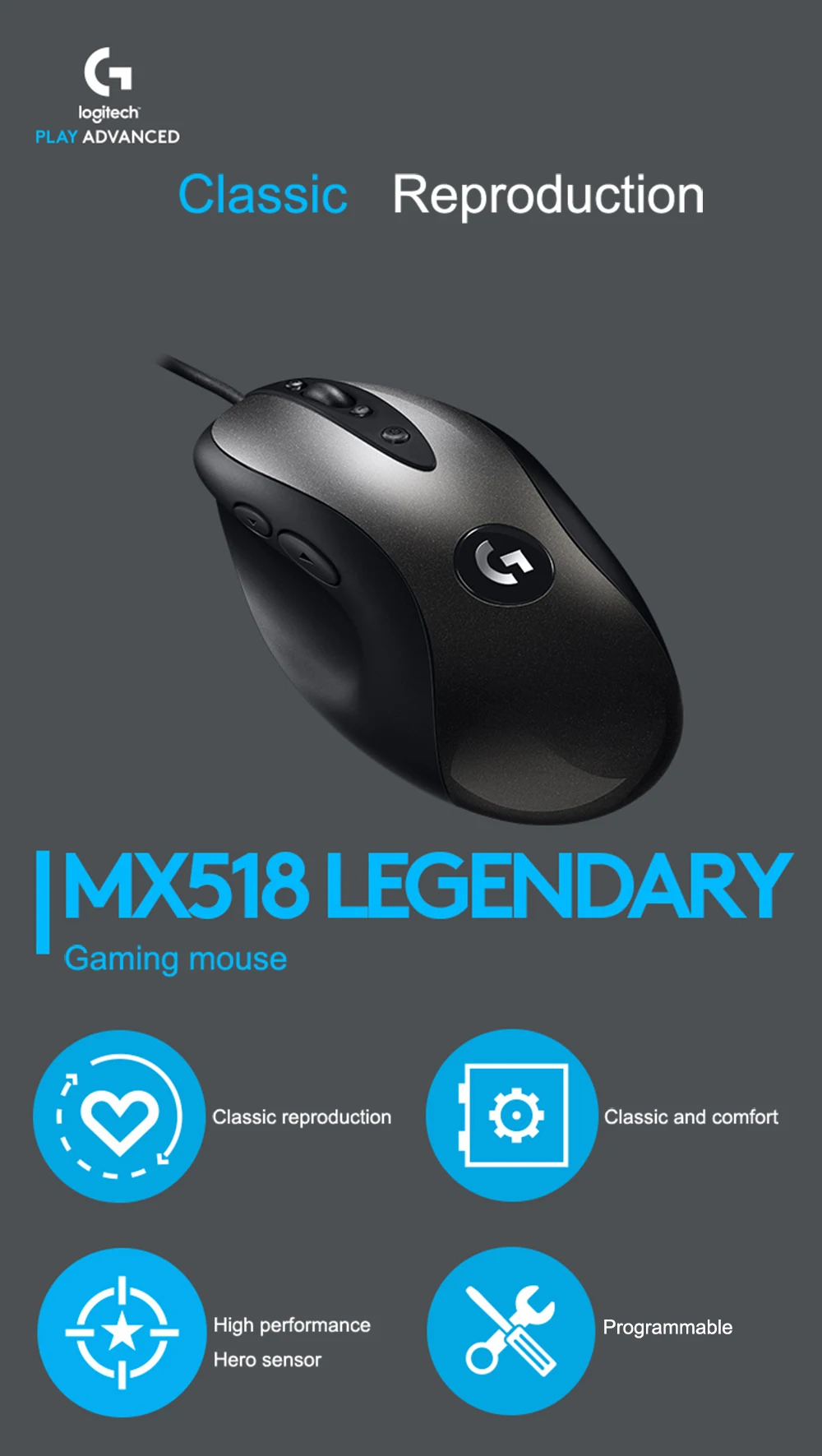 Новая версия Классическая игровая мышь logitech MX518 16000 dpi