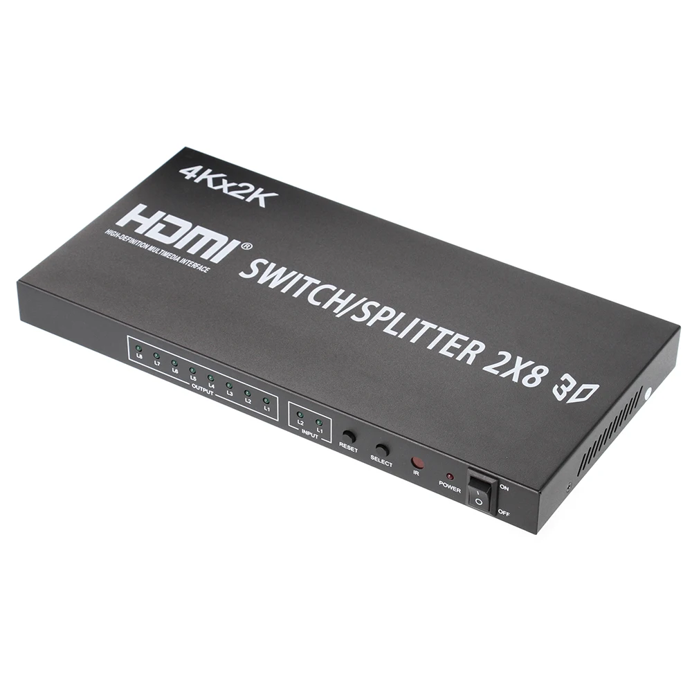 Full HD 1080P 3D 4K 2x8 HDMI V1.4 Переключатель 2 в 8 Выход сплиттер Матрица для DVD PS3 TV Box HDTV с
