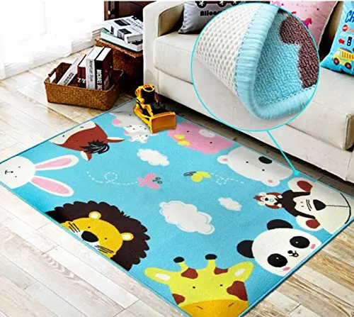 

Kids Rug with Animals Heads Printed Baby Rug Play Mat Cartoon Style Children Learning Carpet Play Rugs Kids Rug for Living Room
