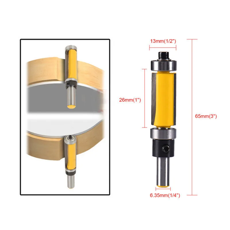 

1pc Flush Trim Pattern Router Bit 1/4" 6.35mm Shank Panel Top &Bottom Bearing Woodworking Milling Cutter Power Tool