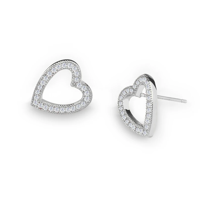 Крошечные полые геометрические серьги с надписью Love Heart Zirconia 925 серебряные