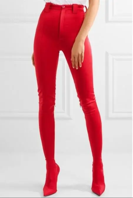 

2019 Super Hot Women Sexy Pants-boots Stretch Fabric Pointy Toe Ladies High Heel Boots Pants Together Boots Popular Boots Size42