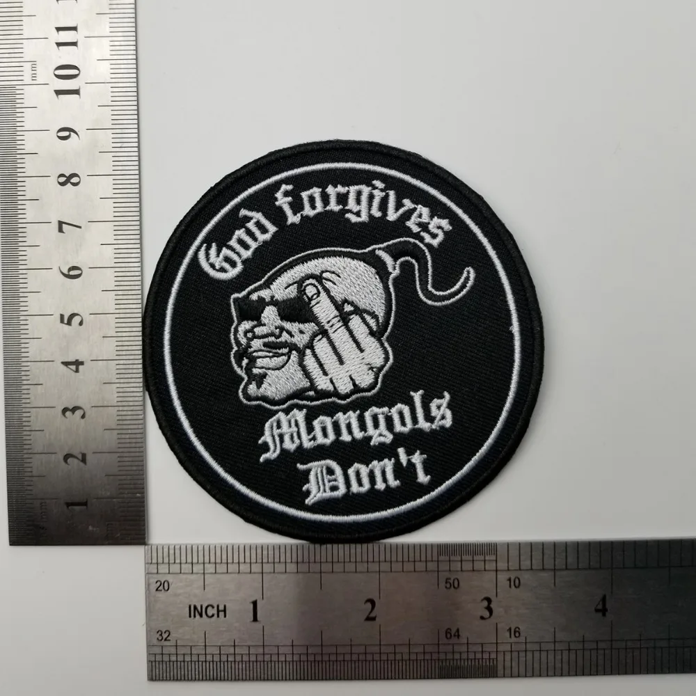 G0474 (2)God Forgives Mongols Don't Motorcycle Club Biker Embroidered Patch Iron On Clothing