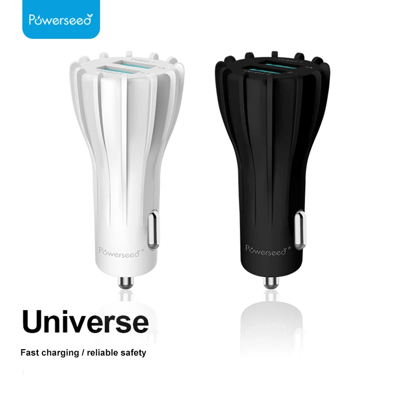 Powerseed Universal 5V/1A Mini Wireless Car Charger Dual USB Mobile Phone Fast Car Charger for Mobile Phone Travel Adapter