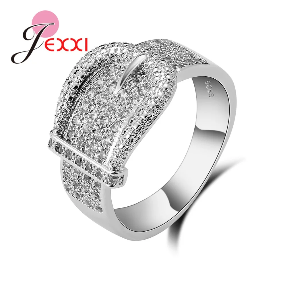 

925 Sterling Silver Rings For Women Bright Buckle Shaped Party Brilliant With Micro Crystal Zircon High Quality Accessory