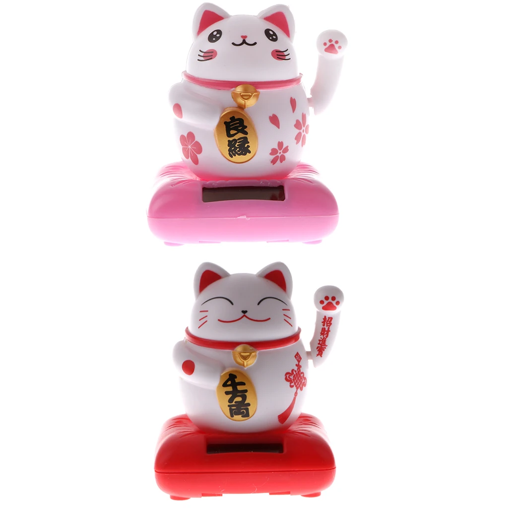 Kids Solar Powered Waving Hands Fortune Cat Kitten Animal Swinging Toy Car Home Ornament Decor Kids Xmas Gifts Gag Prank Toys