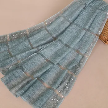 

2020 Women Luxury Brand Plain Pearl Beads Silk Wool Shawl Scarf Laser Cut Plaid Soft Pashmina Stole Foulard Hijab Snood 170*75Cm