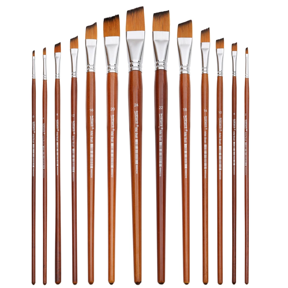 Dainayw 13pcs Angled Paintbrushes Professional Long Handle Paint Brush