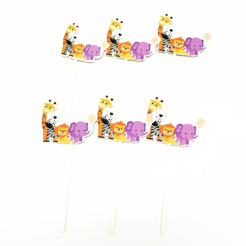 Одноразовые столовые наборы для вечеринки в стиле сафари с животными из мультфильмов, Детские вечерние принадлежности на день рождения - Цвет: 6pcs Cake topper