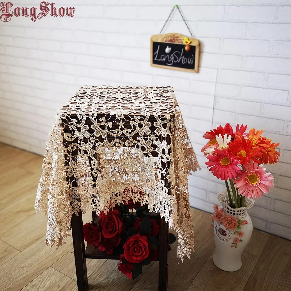  Free Shipping Weddings 60 90 130cm Square Coffee White Color Chemical Lace Fabric Embroidery Tablec